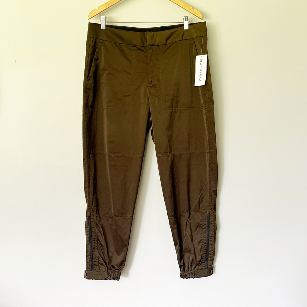 Athleta Radiant Jogger Pants Olive Green Size 14 Shine High Rise Ankle Zip NWT